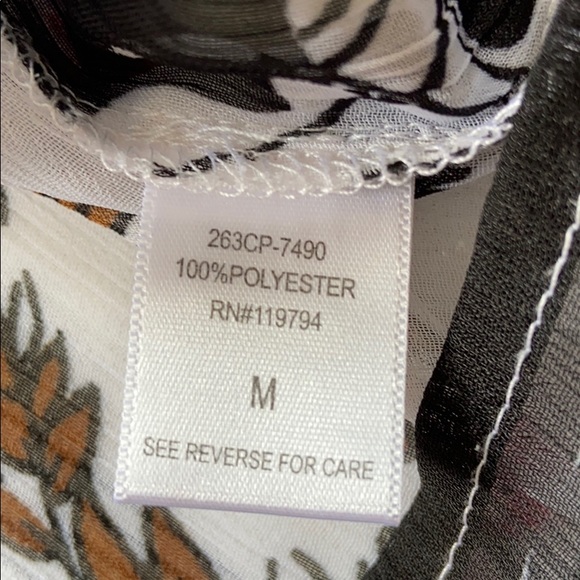 ONE WORLD Boho Peasant Semi Sheer Top Blouse MEDIUM Black White Pink Floral - Picture 11 of 13